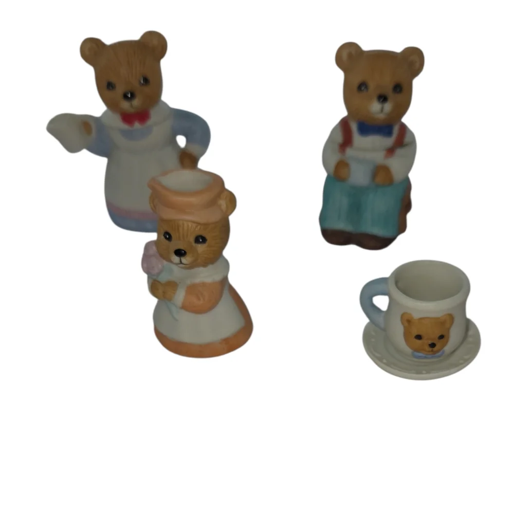 Vintage Bear Essentials‎ Tea Set Figurines 4 Pc Ceramic H&G Sri Lanka
